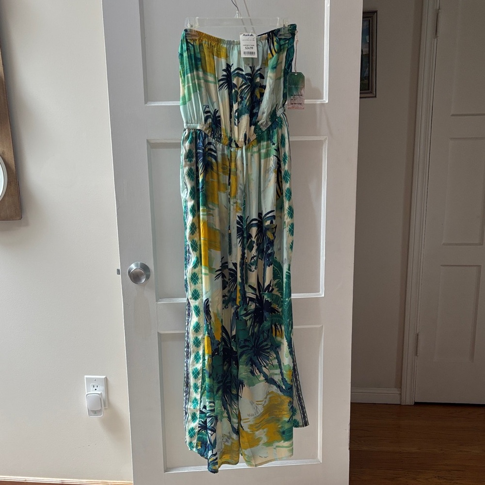 Tropical Print Wide-Leg Jumpsuit - Green & Yellow